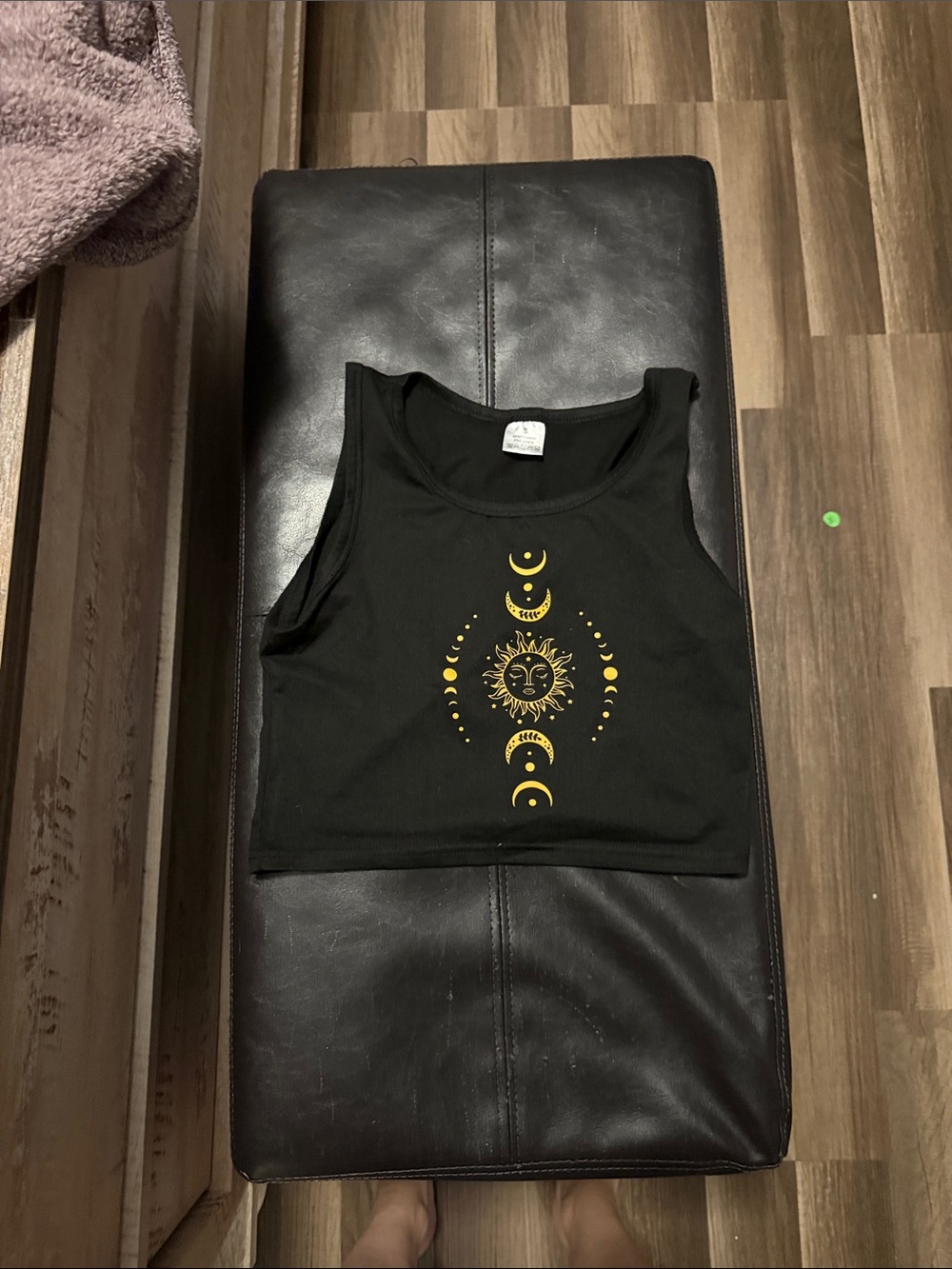 SHEIN Black Crop Tank with Yellow Celestial Sun & Moon Print